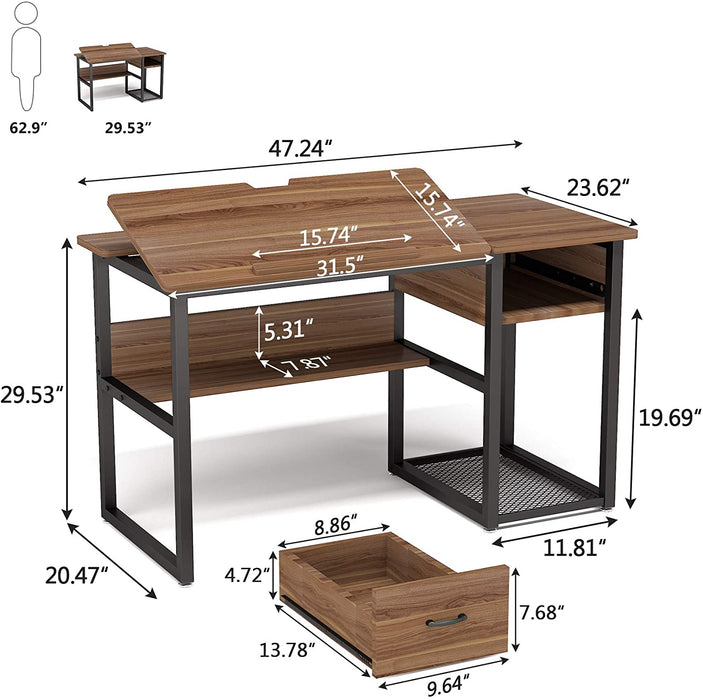 Tribesigns Drafting Table, Drawing Computer Desk with Storage Drawers Tribesigns