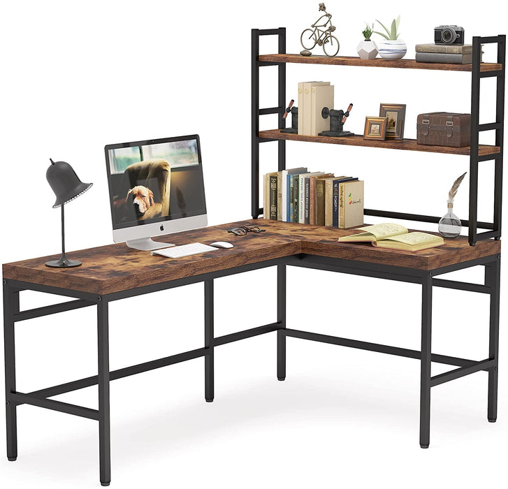Tribesigns L-Shaped Desk, 67" Computer Writing Desk with Hutch, Rustic Tribesigns