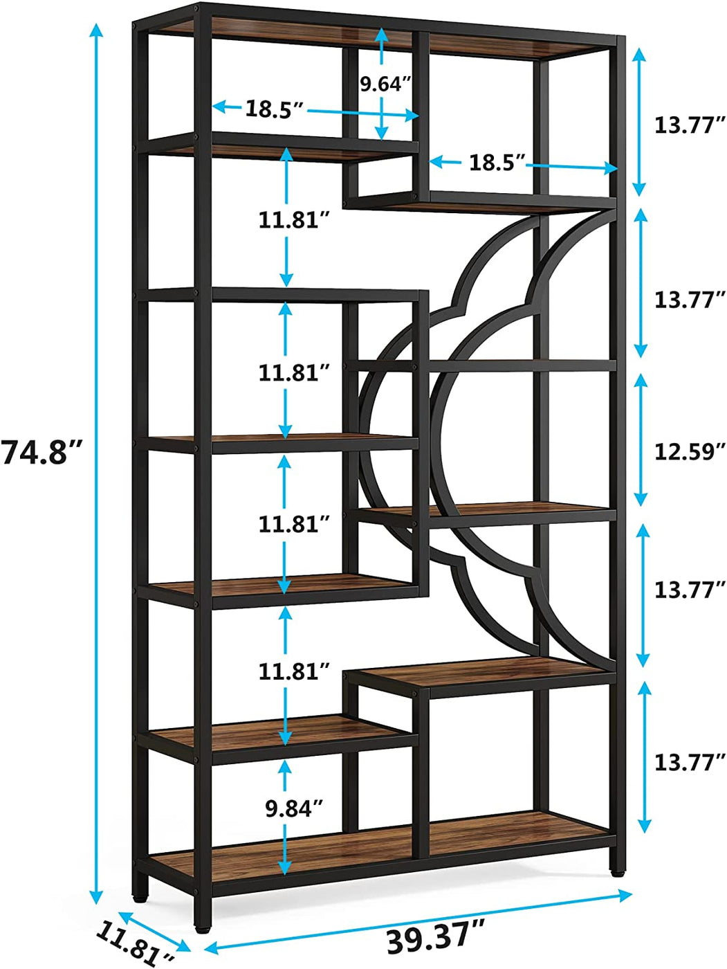 Tribesigns Bookshelf, 11-Shelves Staggered Etagere 75” Tall Bookcase