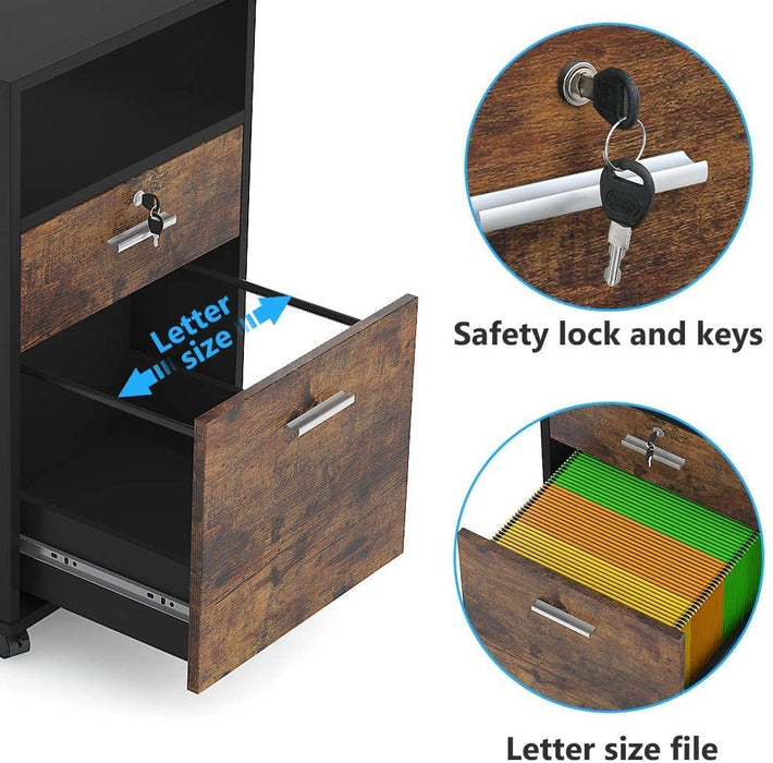 File Cabinet, 2-Drawer Mobile Printer Stand with Lock Tribesigns