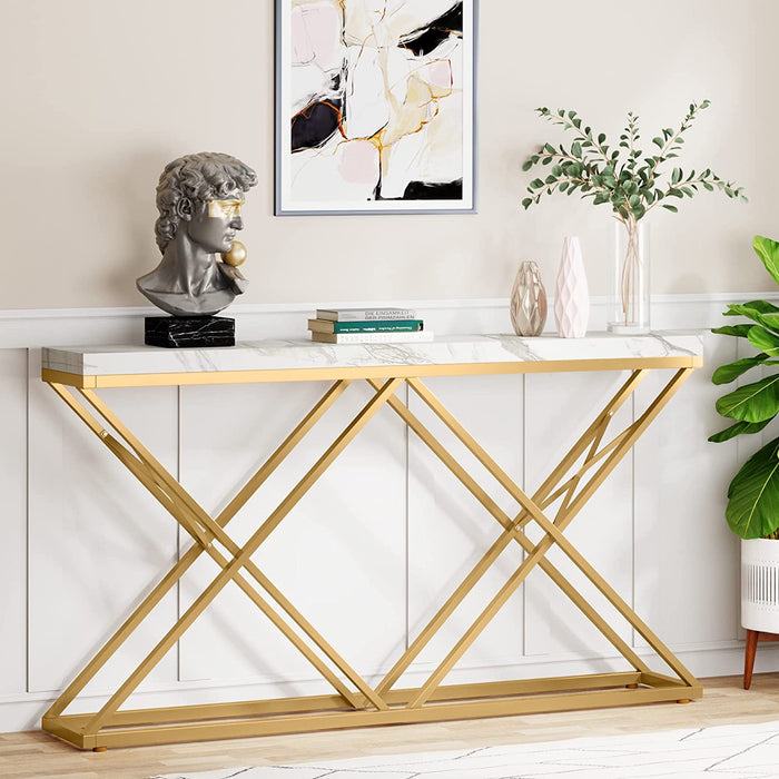 Console Table, 55" Modern Entryway Sofa Table with Gold Metal Legs Tribesigns