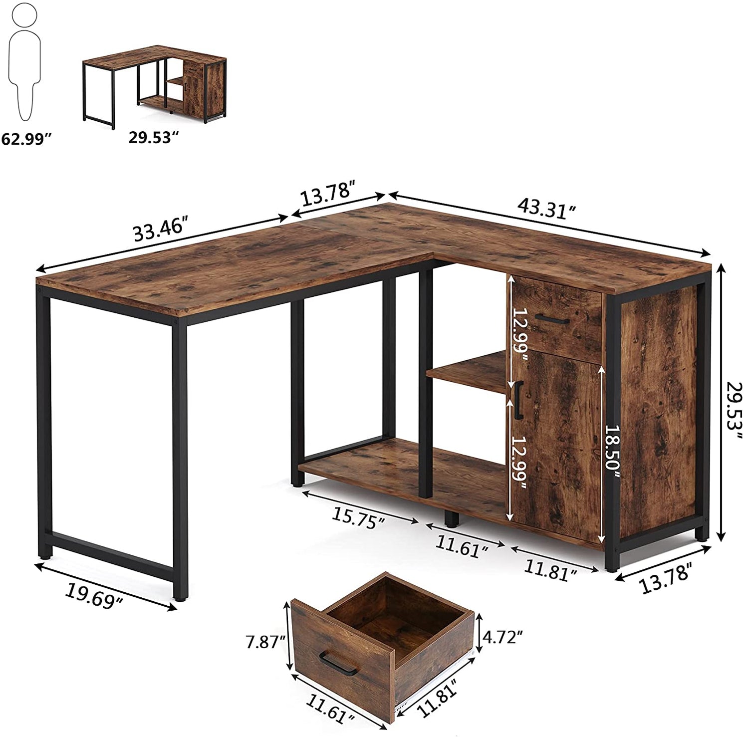 Tribesigns 47'' L-Shaped Computer Desk with Cabinet & Shelves