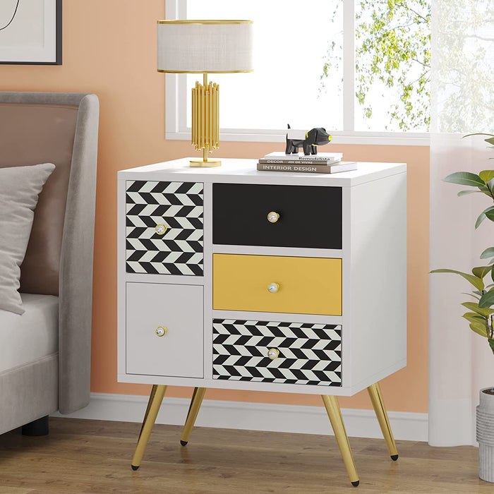 Nightstand, Modern Colorful Bedside End Table With 5 Drawers Tribesigns