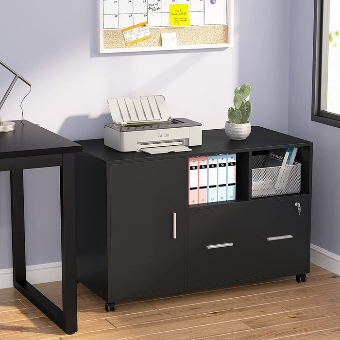 File Cabinet, Lateral Printer Stand with Wheels and Shelves Tribesigns
