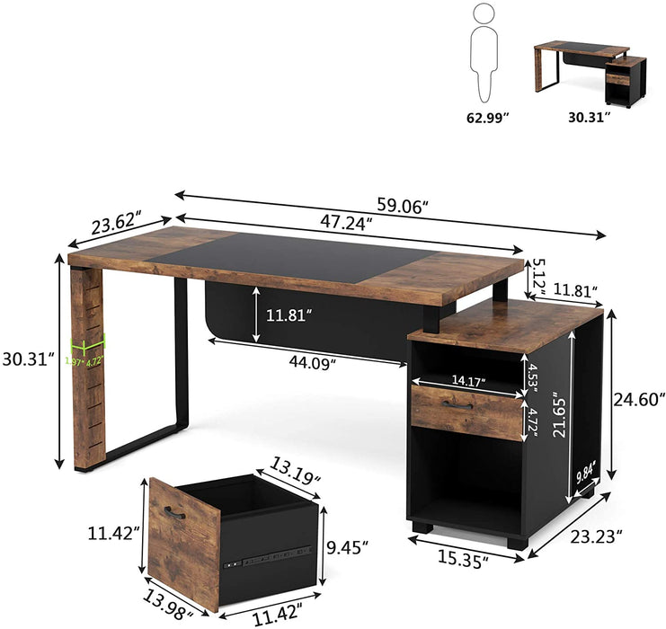 Tribesigns Computer Desk, 59 Inch Executive Office Desk with File Drawers Tribesigns