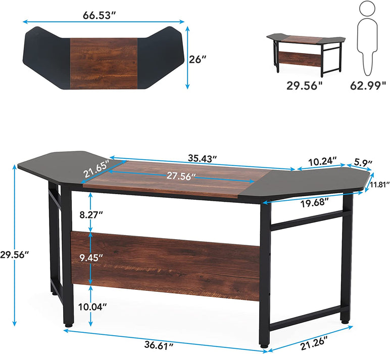 Tribesigns Computer Desk, 66.5" Wing-Shaped Executive Desk Study Table Tribesigns