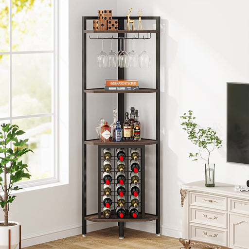 Wine Rack, 4 Tier Corner Shelf with Glass Holder Tribesigns