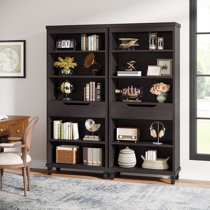 73" Bookcase, Wood 6-Tier Bookshelf Open Shelving Units with Drawer Tribesigns