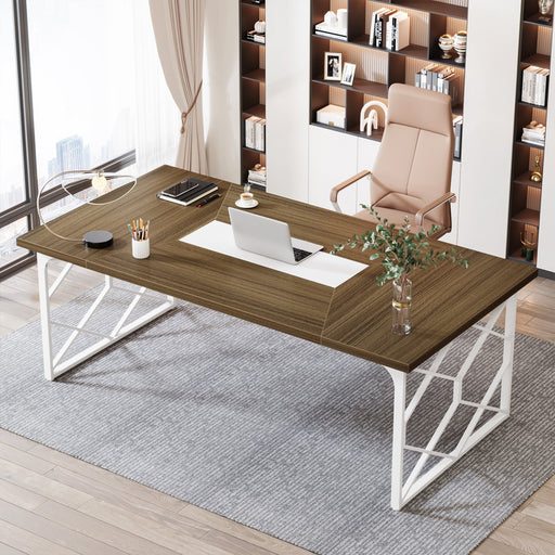 74.8" Executive Desk, Stylish Computer Desk with Heavy-Duty Metal Frame Tribesigns