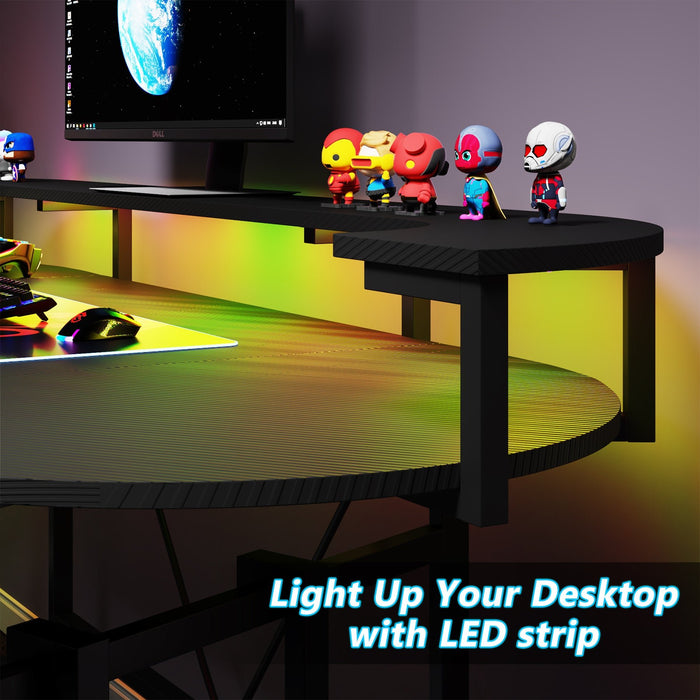 75" Gaming Desk Computer Desk with LED Strip & Monitor Shelf Tribesigns