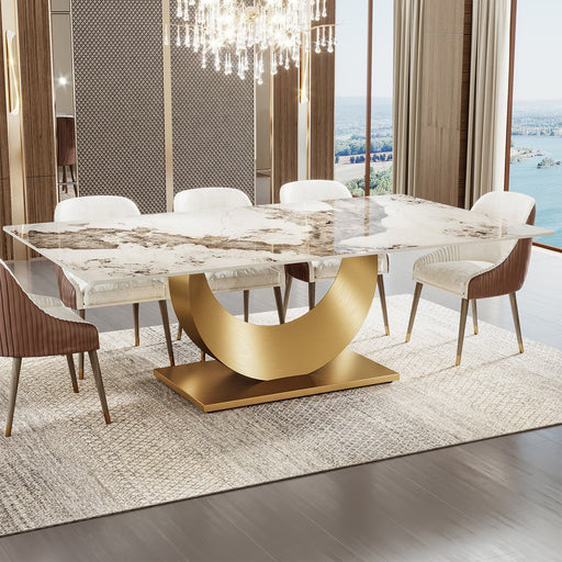 78.7" Sintered Stone Dining Table with Stainless Steel Pedestal for 8 people Tribesigns