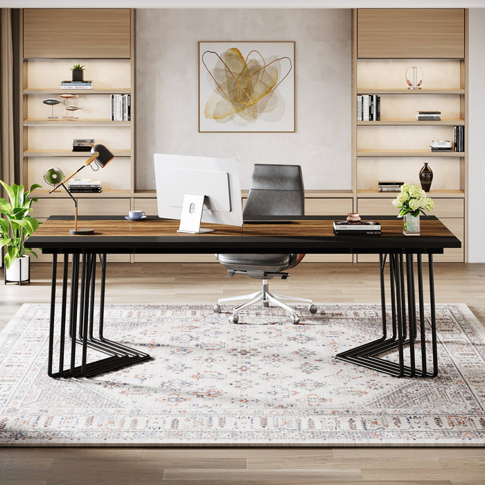 78.74" Conference Table Executive Desk with Geometric Metal Frame Tribesigns