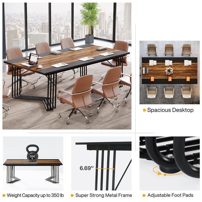 78.74" Conference Table Executive Desk with Geometric Metal Frame Tribesigns