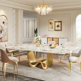 79" Rectangle Sintered Stone Dining Table for 8 Seaters, Stainless Steel Pedestal Tribesigns 3