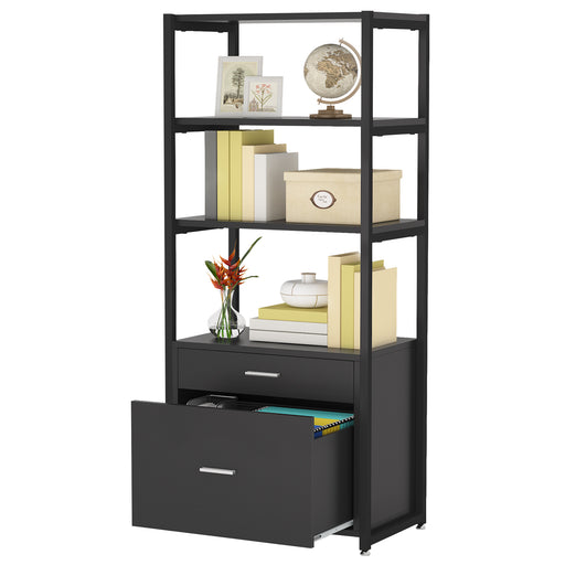 4-Tier File Cabinet, Modern Bookshelf with 2 Drawers Tribesigns