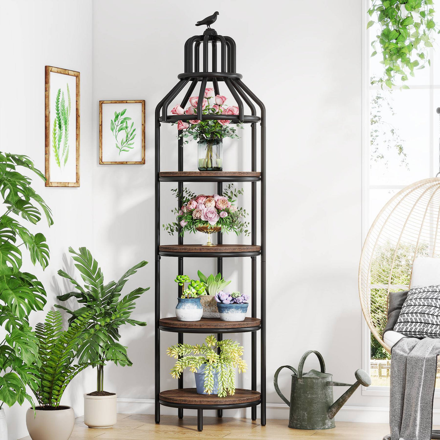 Tribesigns Bookshelf, 4-Tier Etagere Bookcase with Bird Cage Design