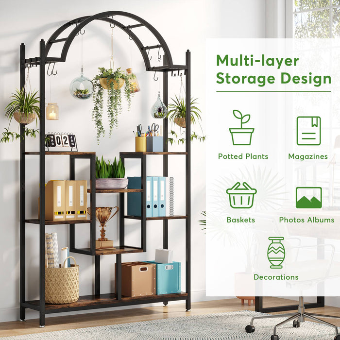 Tribesigns Plant Stand, 74.8" Arched Flower Stands with Hanging Hooks