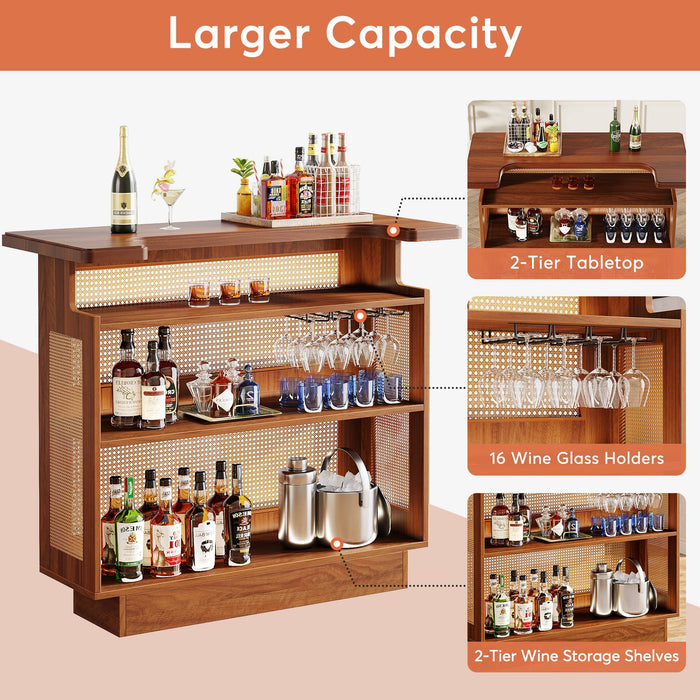 Br Raks Tribesigns 4-Tier Rattan Home Bar Unit Bar Cabinet with Stemware Racks