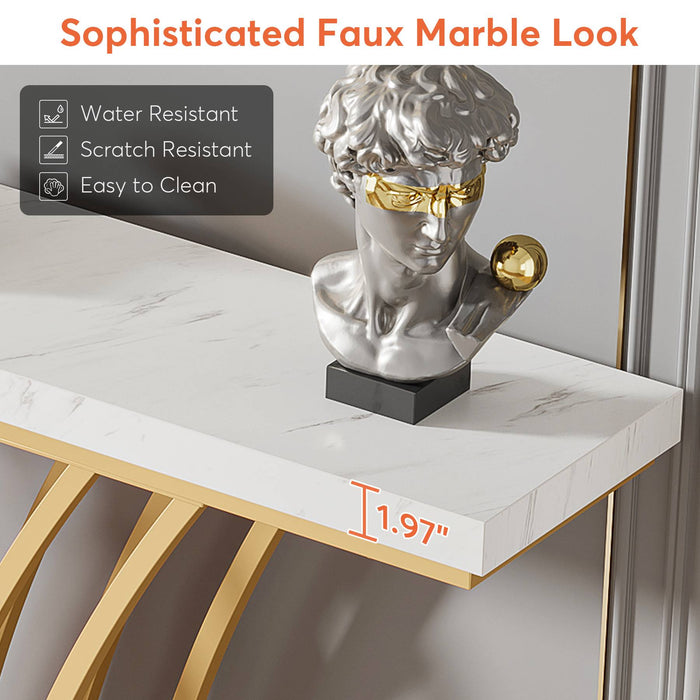 Console Table, 59 " Faux Marble Entryway Table with Geometric Metal Base Tribesigns