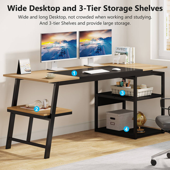 Tribesigns Executive Desk, 63” Computer Desk Writing Table with Storage Shelves Tribesigns