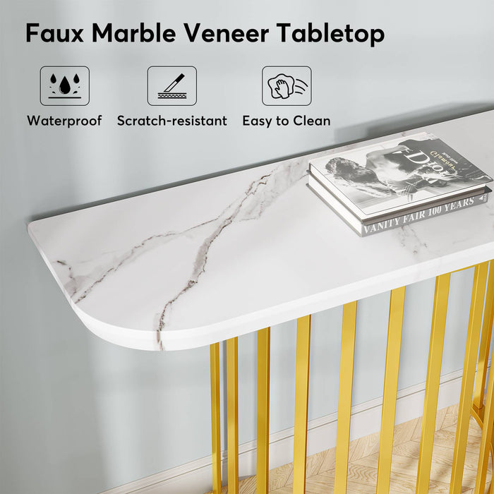 Modern 42.5" Console Table Sofa Table with Faux Marble Top Tribesigns