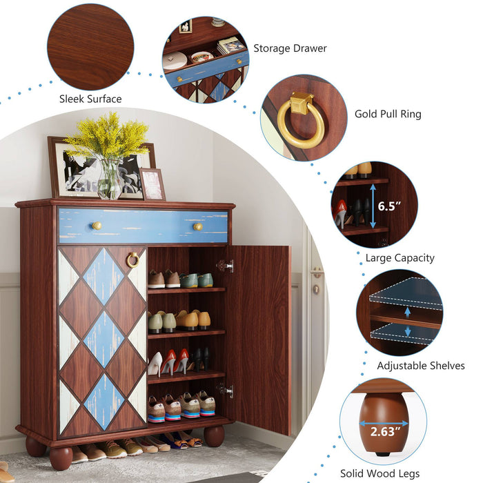 Multicolor Shoe Cabinet with Drawer and Adjustable Shelves Tribesigns