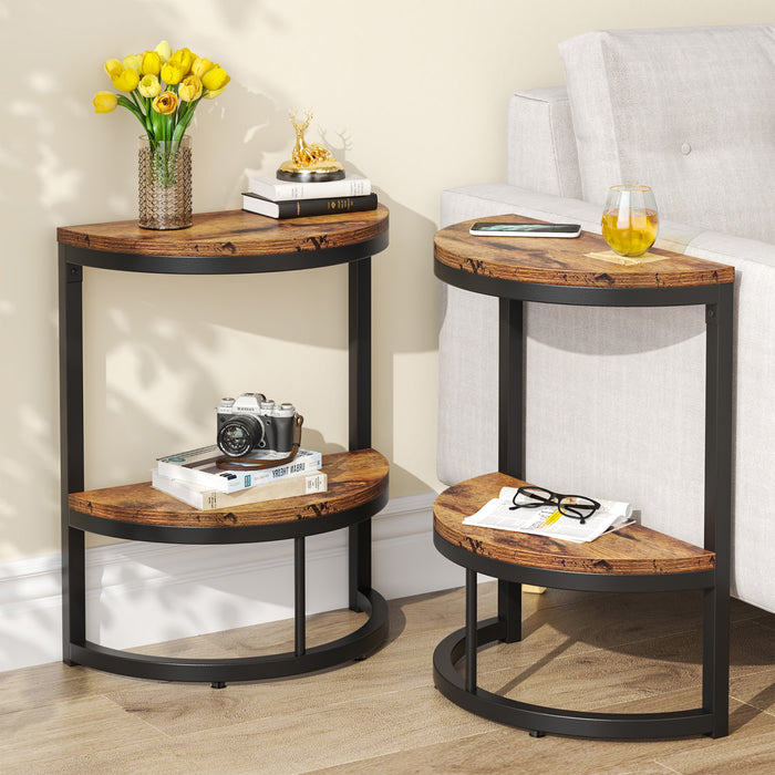 End Table, Half Round Narrow Side Table with Metal Frame Tribesigns