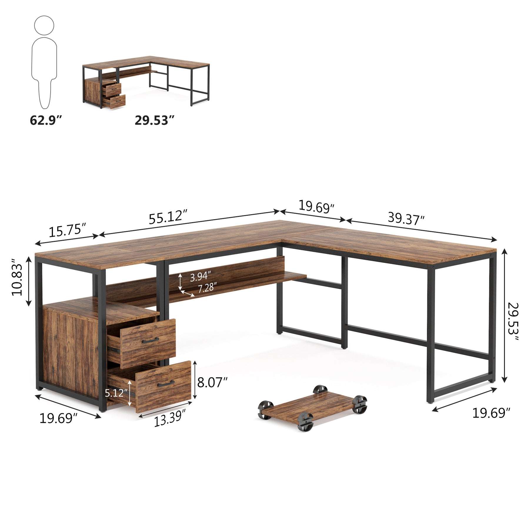 Tribesigns 70'' L-Shaped Computer Desk with Shelves and Drawers