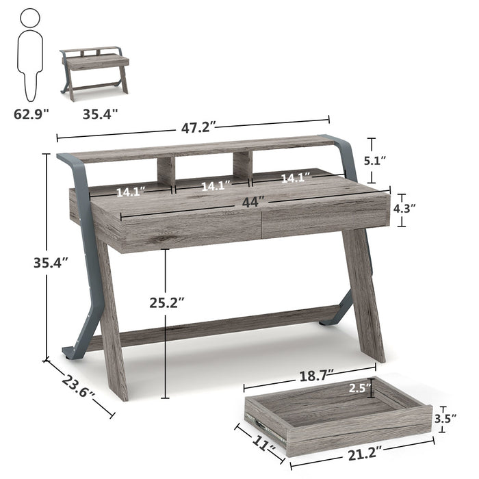Tribesigns Computer Desk, 47-Inch Writing Desk with 2 Storage Drawers Tribesigns