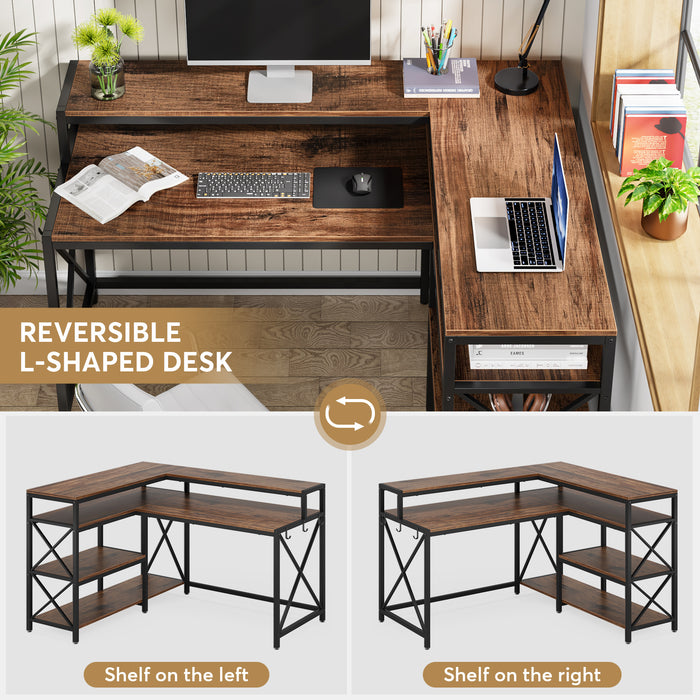 Tribesigns L-Shaped Desk, Reversible Corner Desk with Storage Shelves and Monitor Stand Tribesigns