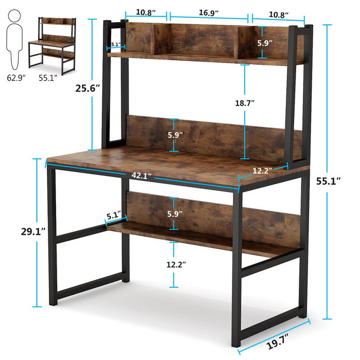 Tribesigns Computer Desk, Home Office Desk Study Desk with Hutch and Shelves Tribesigns