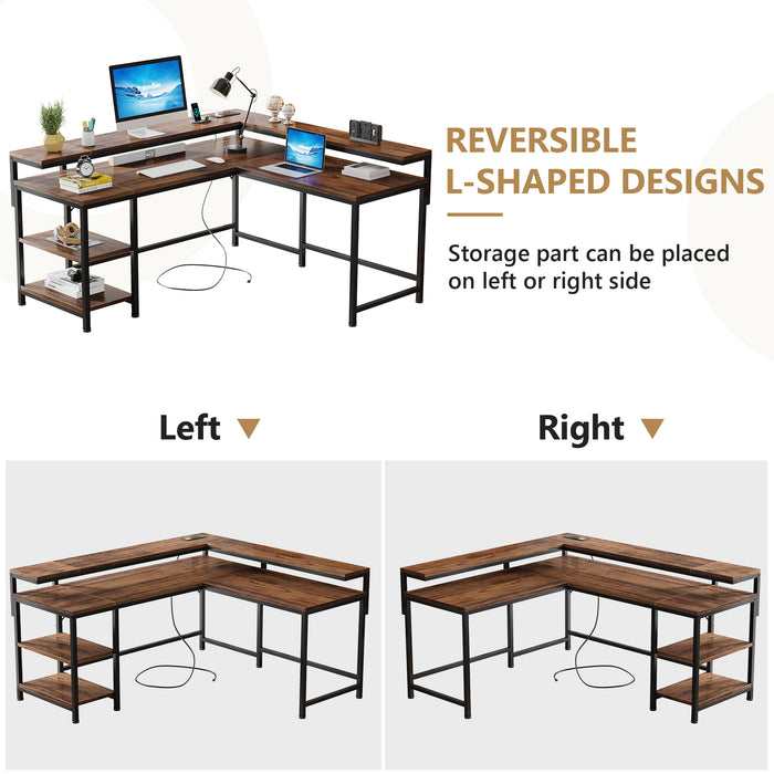 Tribesigns L-Shaped Desk, Corner Desk with Power Outlets & Monitor Shelves Tribesigns