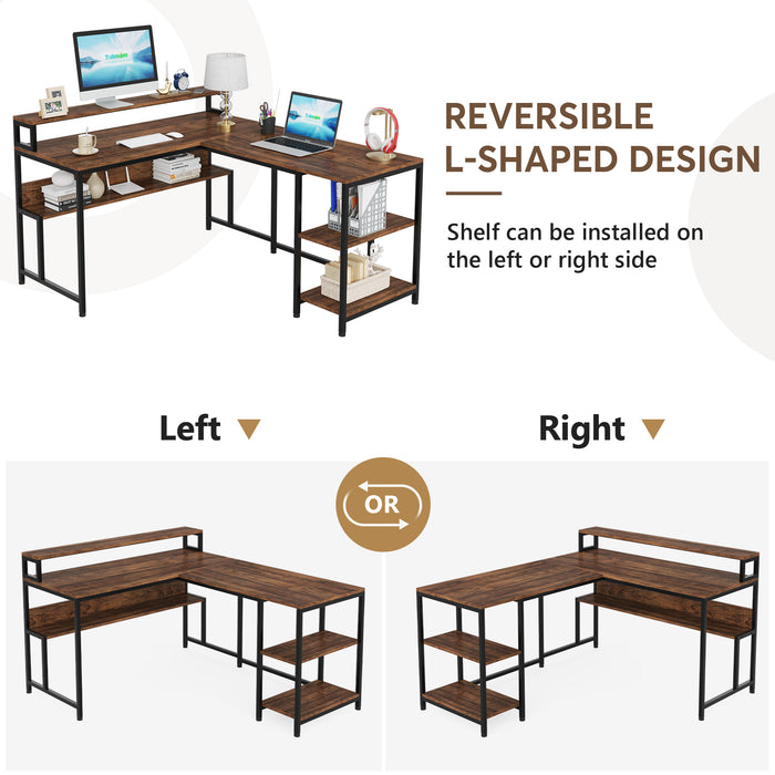 Tribesigns L-Shaped Desk, Reversible Corner Desk with Shelves & Monitor Stand Tribesigns