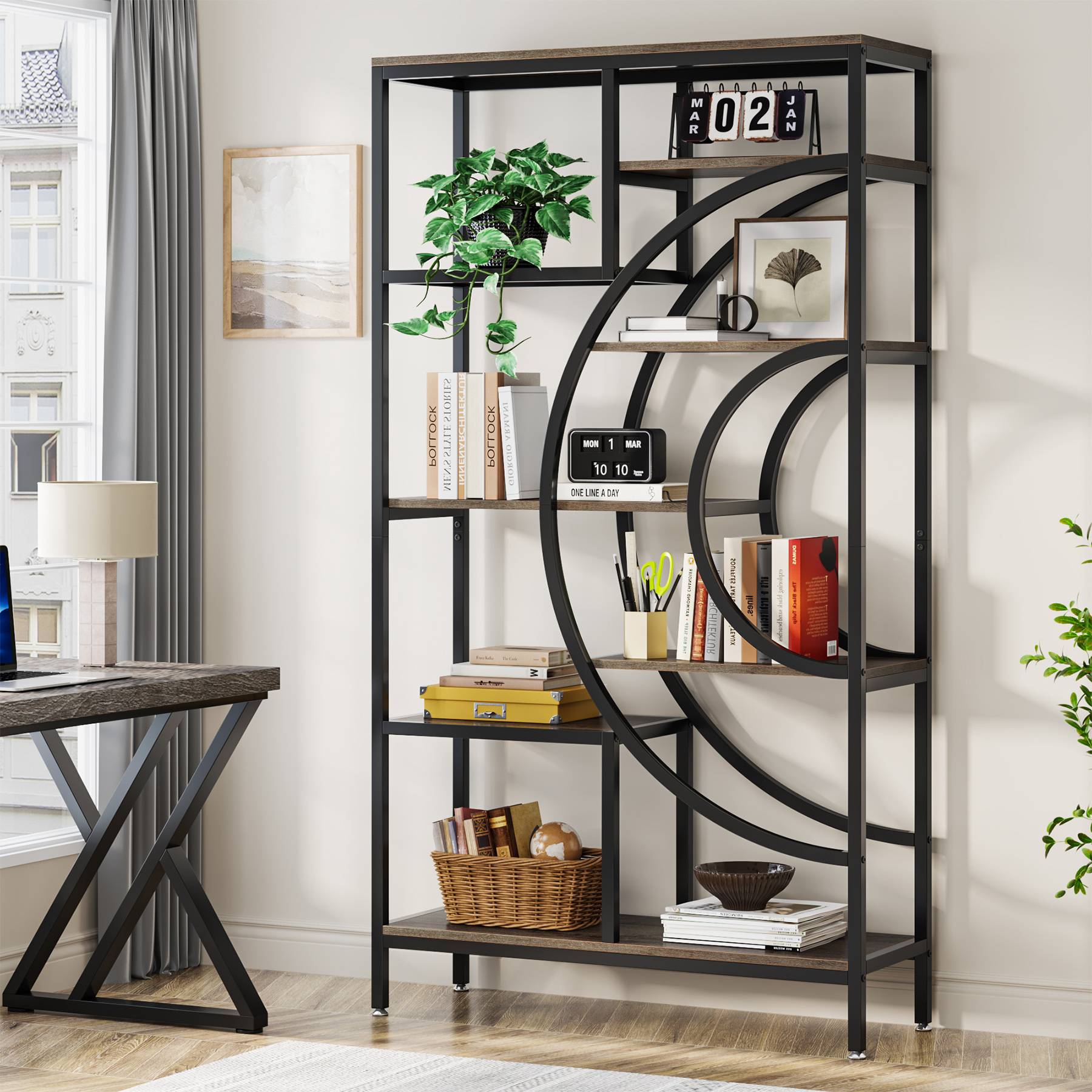 Tribesigns Bookshelf, 71" Geometric Bookcase, Industrial 8-Tiers Etagere Shelving Unit Tribesigns