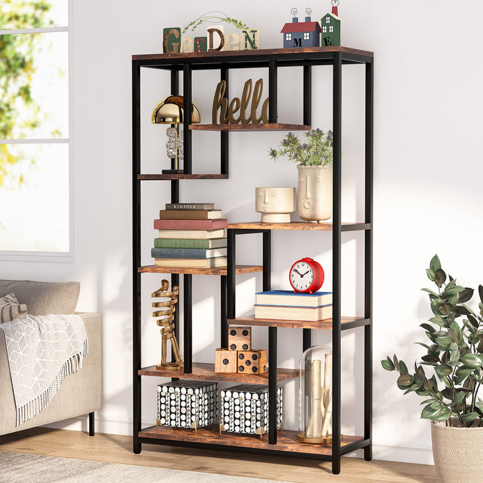 8-Shelf Bookshelf, 70.8" Staggered Etagere Bookcase for Home Office Tribesigns