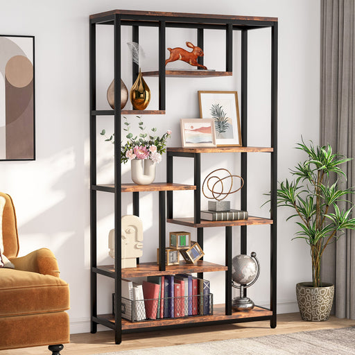 8-Shelf Bookshelf, 70.8" Staggered Etagere Bookcase for Home Office Tribesigns