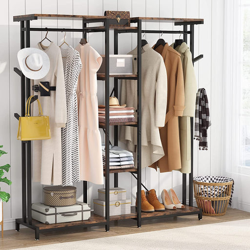 Tribesigns Double Rod Free standing Closet Organizer, Heavy Duty Clothes  Closet Storage with Shelves, Extra Large Wardrobe Clothes Garment Rack