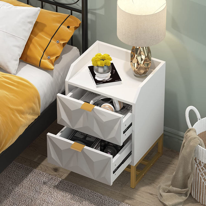 Tribesigns Nightstand, White Side End Table, Bedside Table with Double Drawers