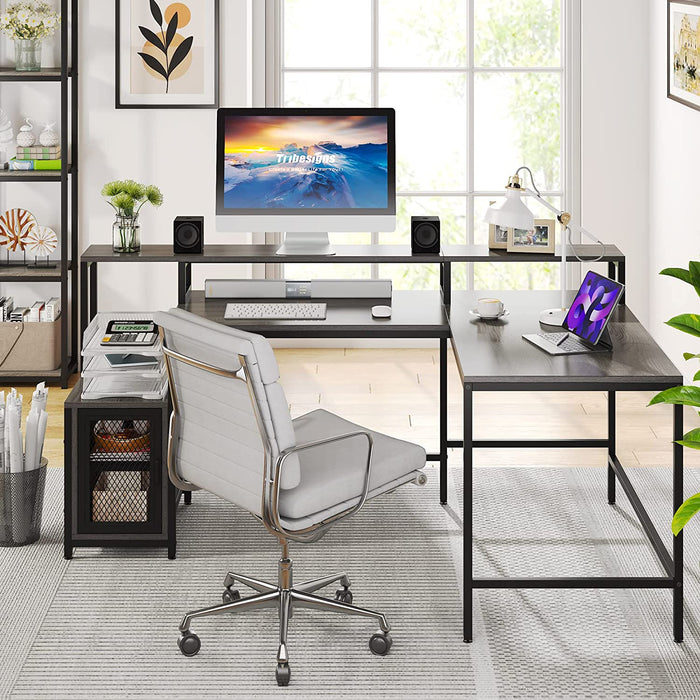 Tribesigns L-Shaped Desk, 70.5" Corner Computer Desk with Shelves & Monitor Stand Tribesigns