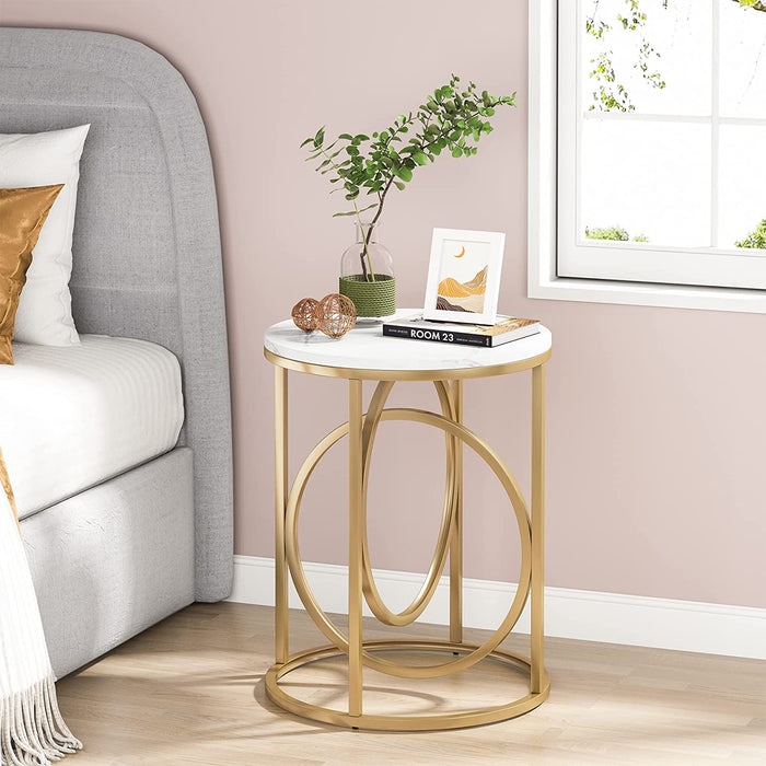 End Table, Modern Round Sofa Side Table with Faux Marble Top Tribesigns