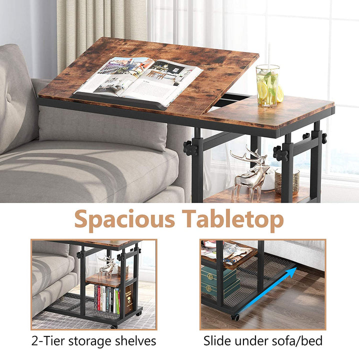 C Table, Mobile Snack Side Table with Tiltable Drawing Board Tribesigns