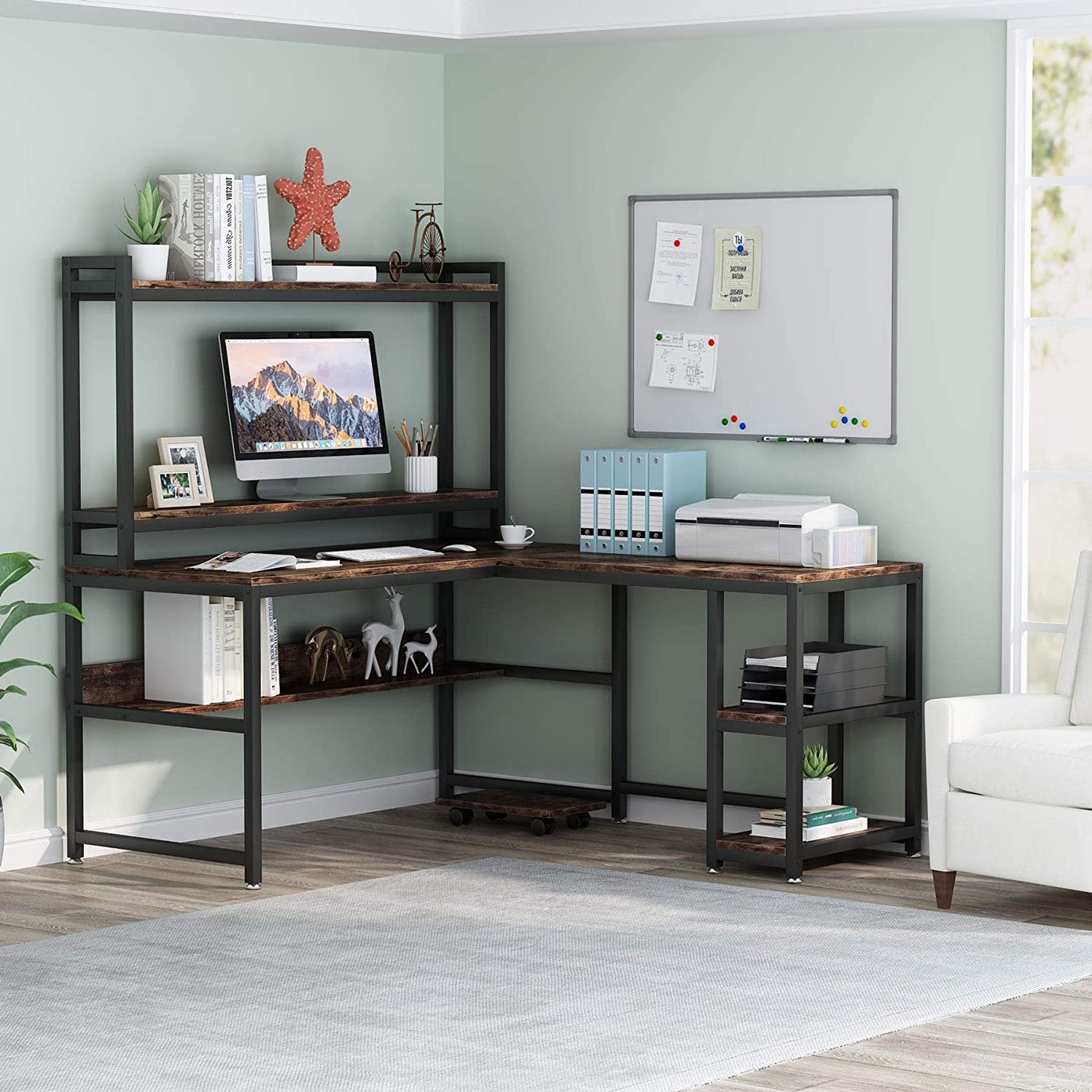 Tribesigns 59'' L-Shaped Computer Desk with Hutch & Storage Shelf