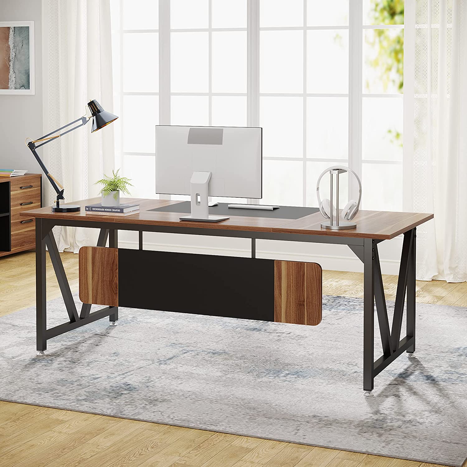 70.9 Modern Office Desk Executive Desk with Gold Metal Legs - On