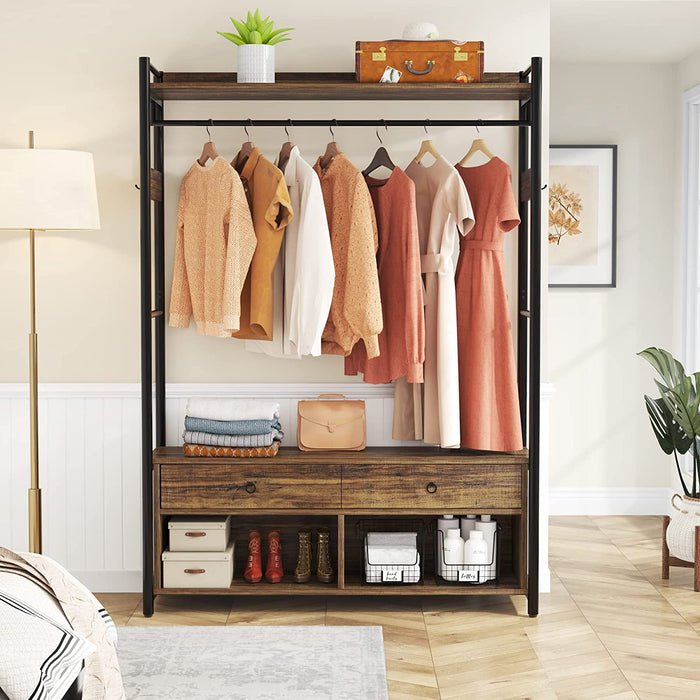 Freestanding Closet Organizer, 72" Clothes Rack with Drawers & Shelves Tribesigns