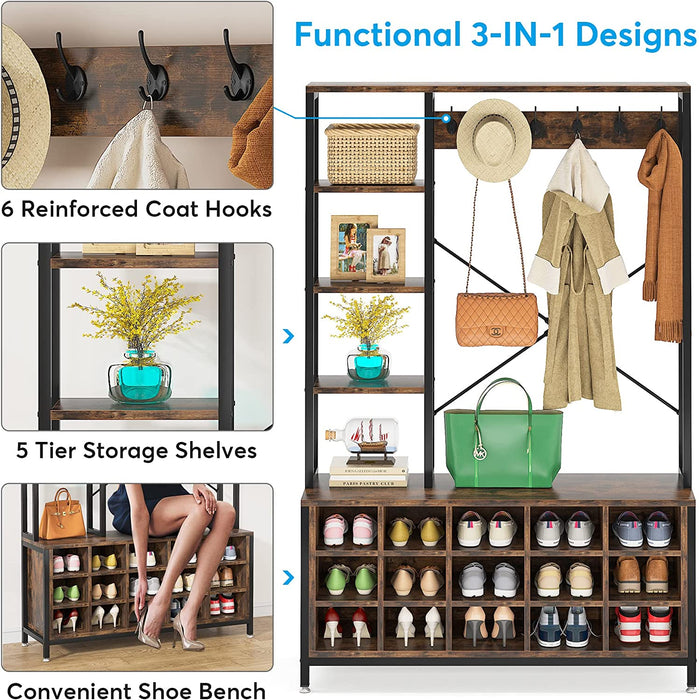 Tribesigns Coat Rack Shoe Bench, Entryway Hall Tree with Storage Shelves Tribesigns