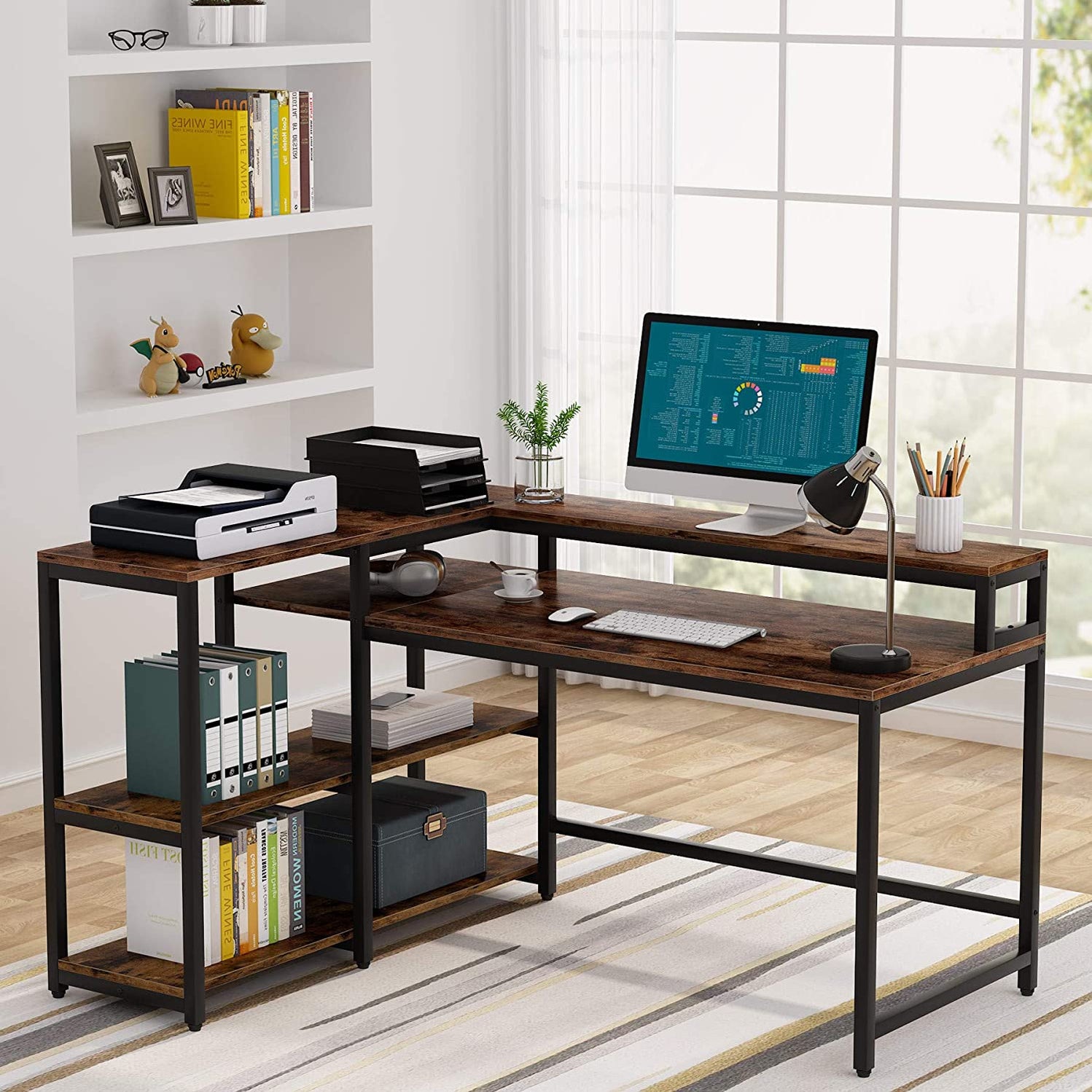 Tribesigns 55'' Reversible L Shaped Computer Desk with Storage Shelves