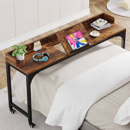 Overbed Table, Mobile Laptop Desk with Adjustable Tilt Board Tribesigns