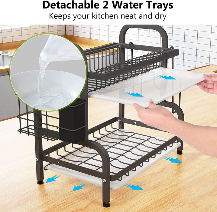 1Easylife Dish Drying Rack, 2-Tier Compact Kitchen Dish Rack Drainboard Set Tribesigns