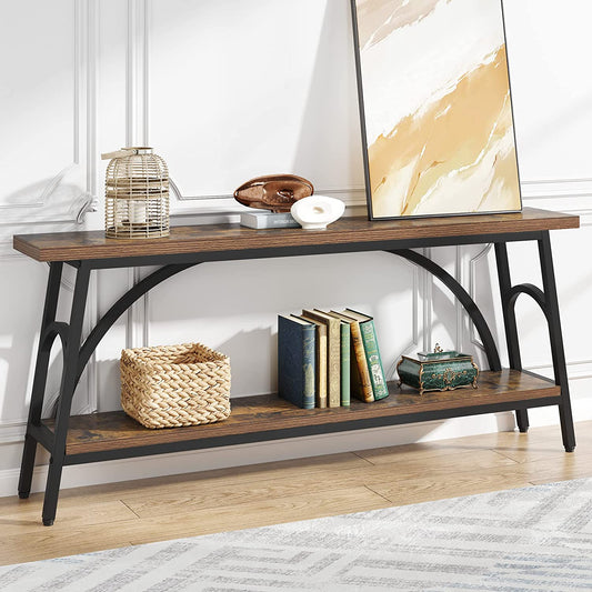 Console Table, 70.8” Sofa Tables Entryway Table with 2 Tier Wood Shelves Tribesigns