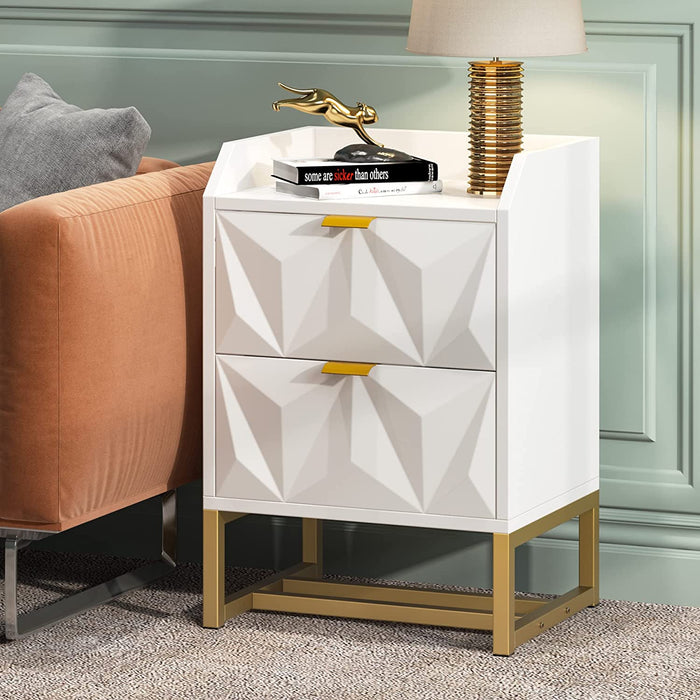 Nightstand, White Side End Table, Bedside Table with Double Drawers Tribesigns